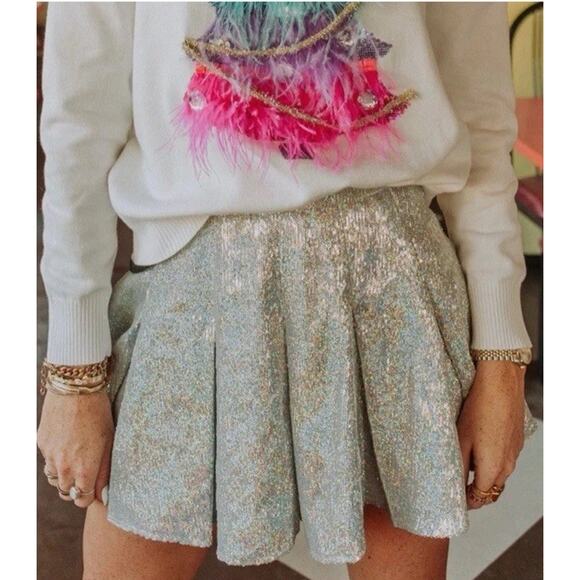 Queen Of Sparkles Size Medium Silver Sequin Skirt Pleated Skort Iridescent Glitz - Picture 1 of 9